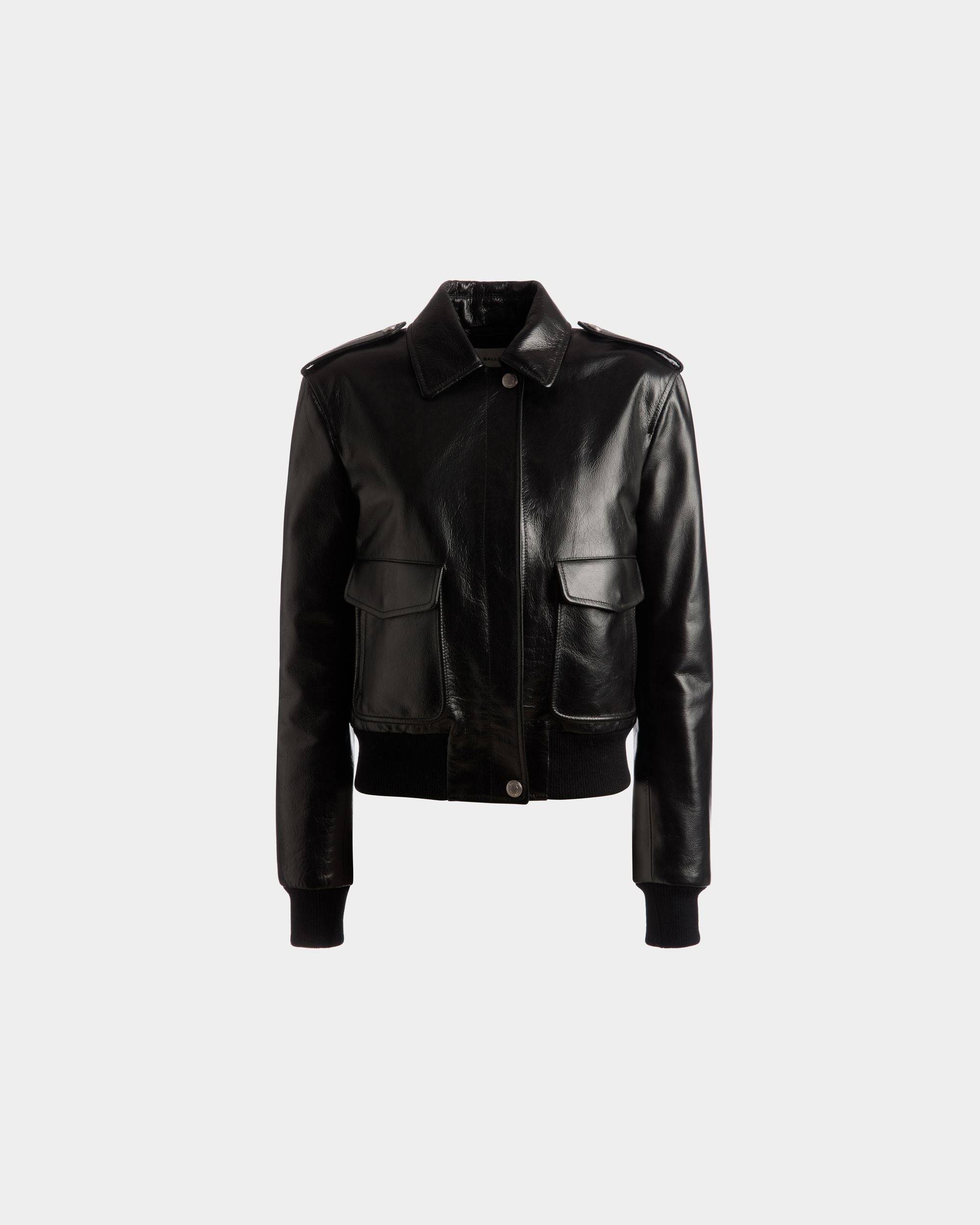 Women's Bomber Jacket In Black Leather | Bally | Still Life Front
