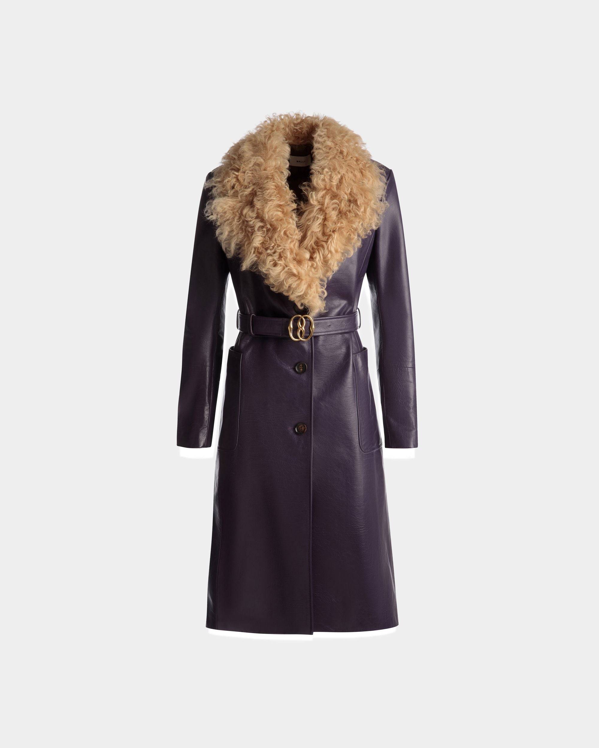 Women's Fur Collar Coat In Orchid Leather | Bally | Still Life Front