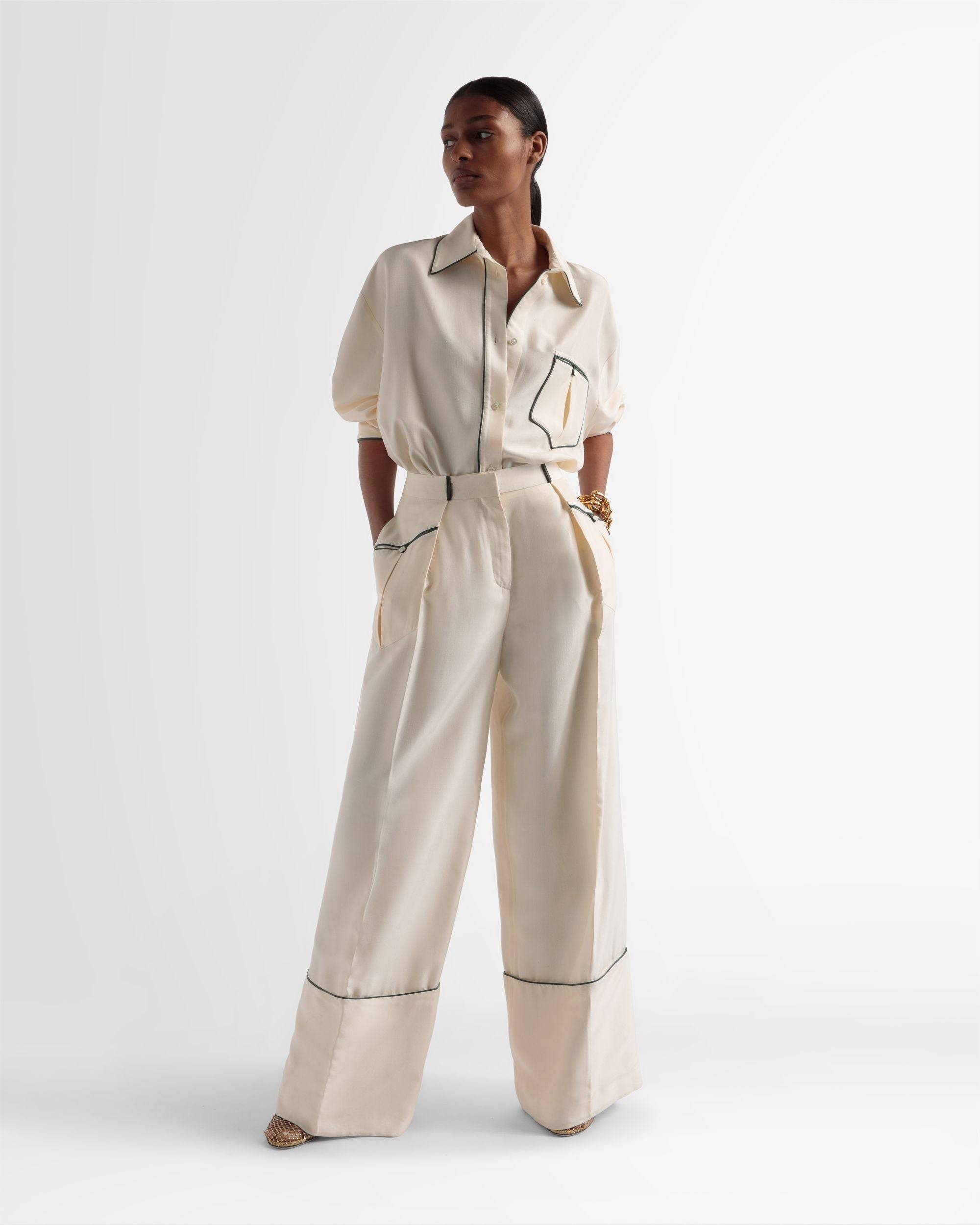 Pantalon En Soie À Jambe Large De Couleur Ivoire - Bally - 04