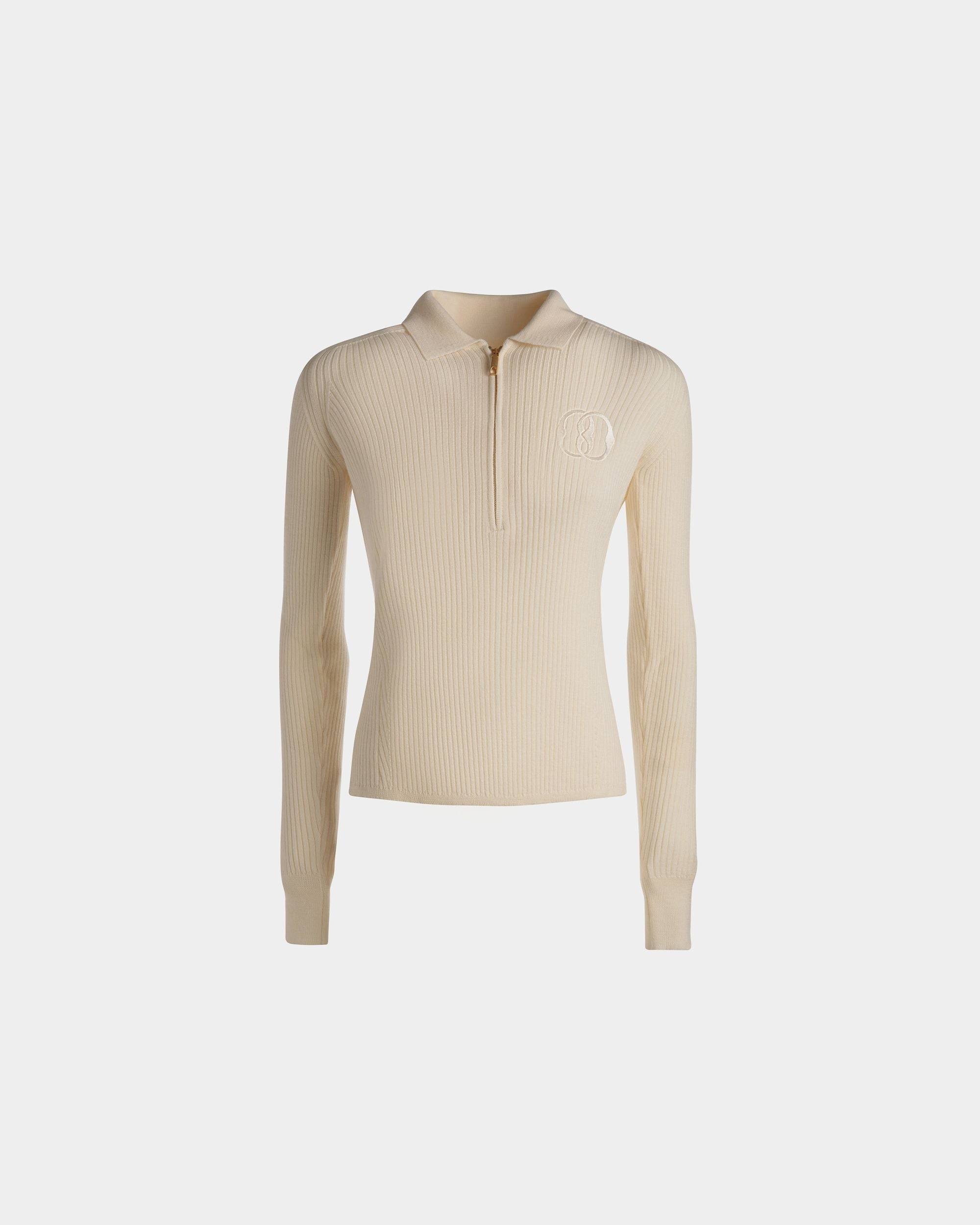 Langarm-Poloshirt | Poloshirt für Damen | Wolle in Elfenbein | Bally | Still Life Vorderseite