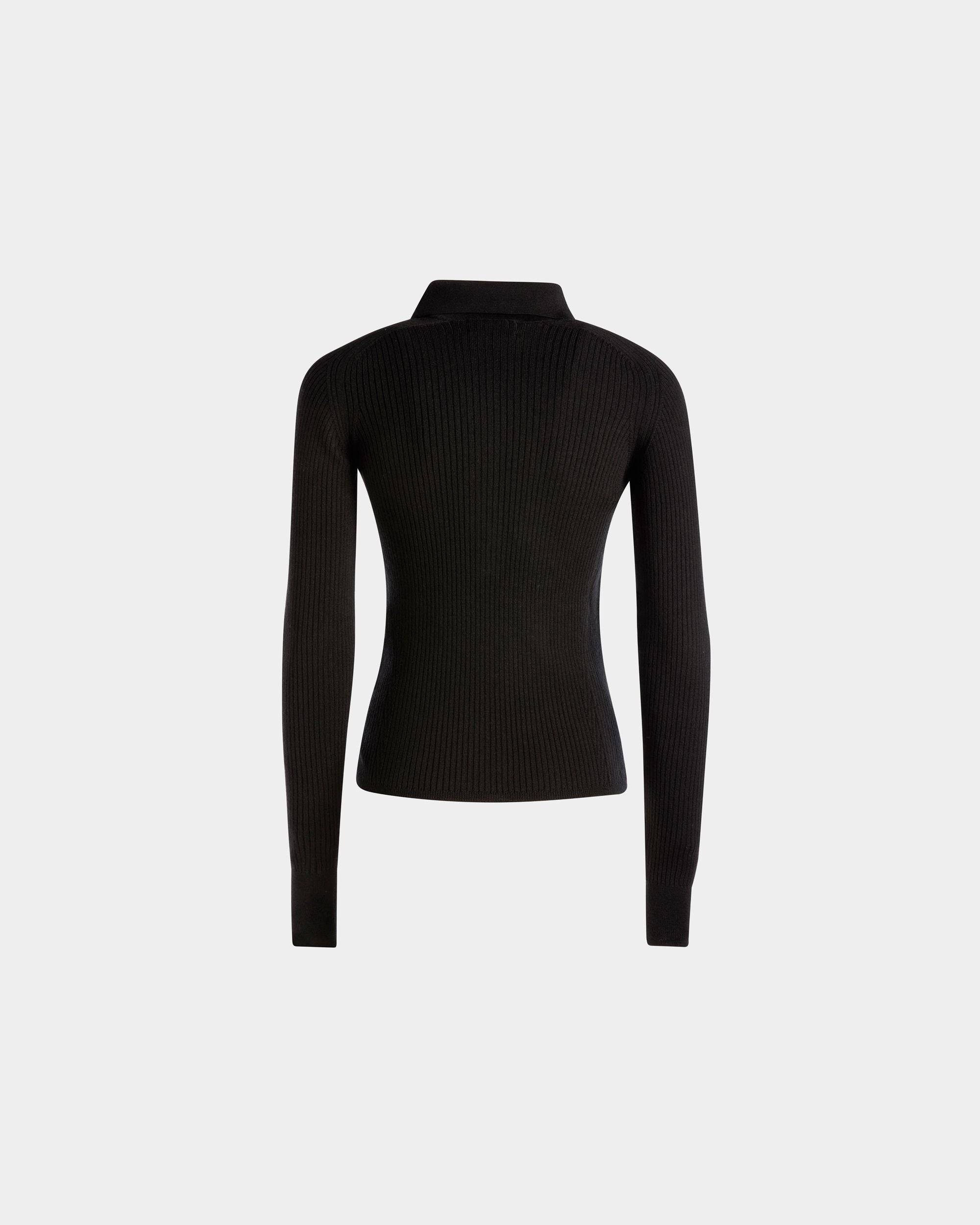 Langarm-Poloshirt | Poloshirt für Damen | Schwarze Wolle | Bally | Still Life Rückseite