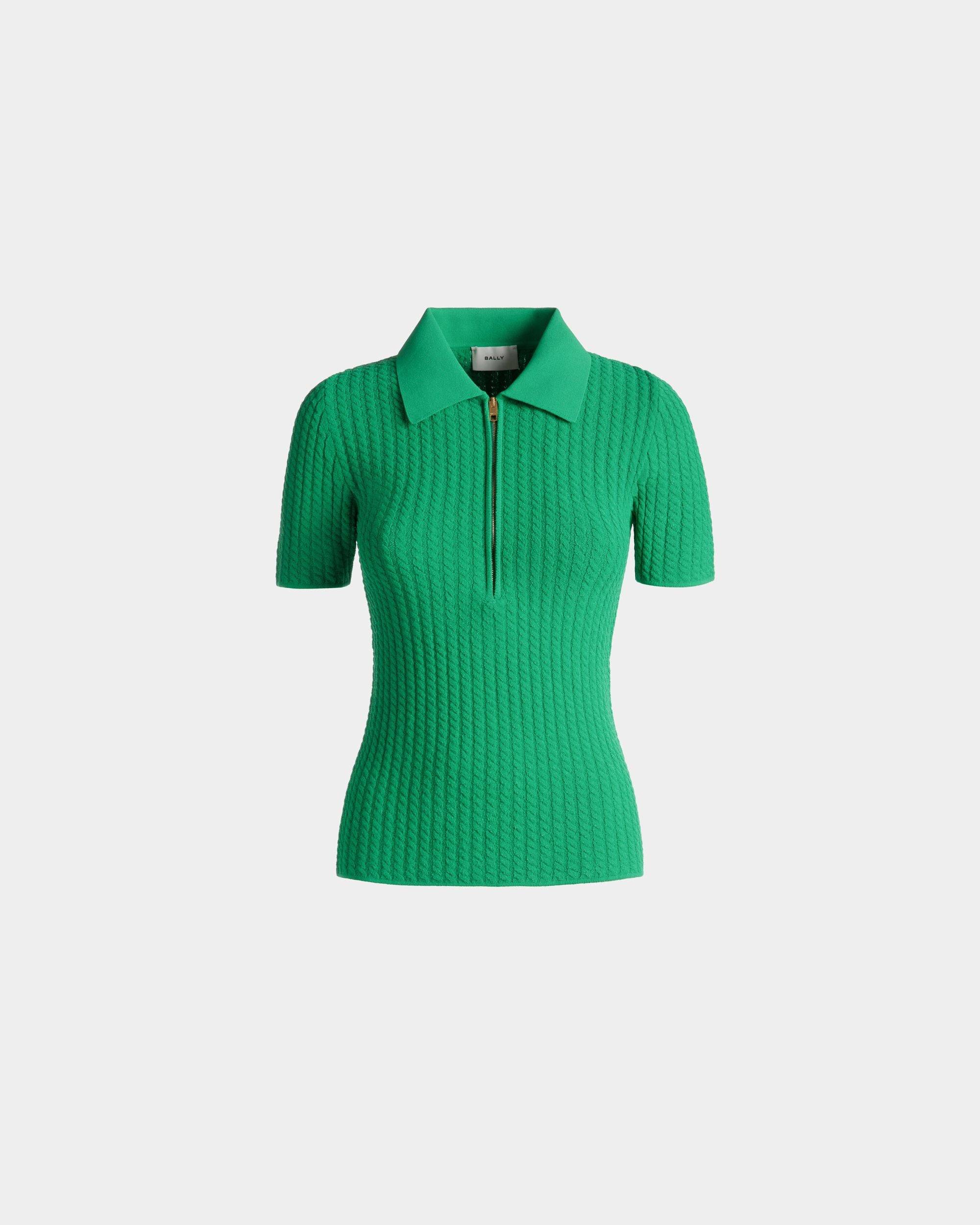 Poloshirt mit halbem Reißverschluss für Damen aus Strickgewebe in Grün | Bally | Still Life Vorderseite