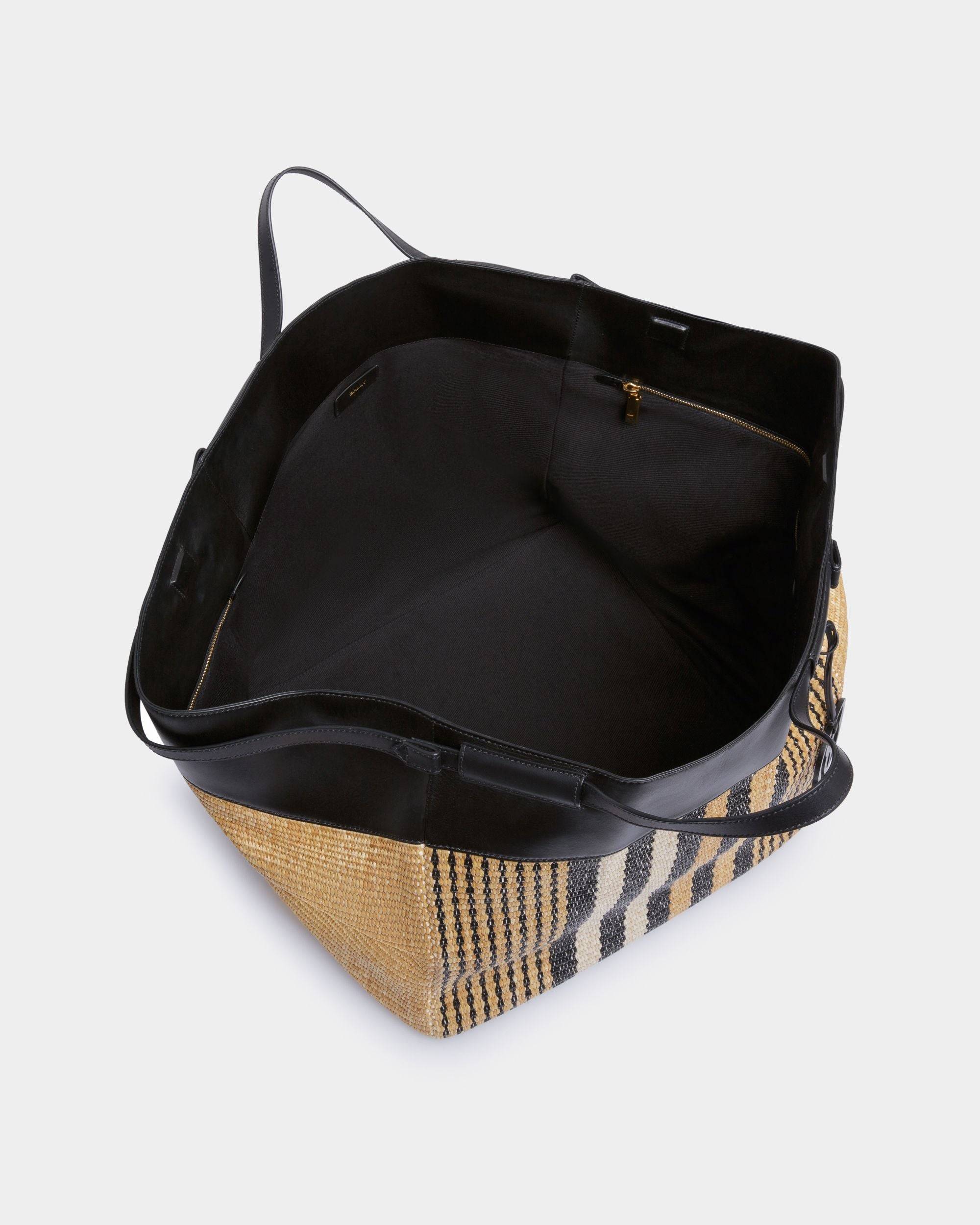 Billboard Tote In Natural And Black Fabric - Bally - 04