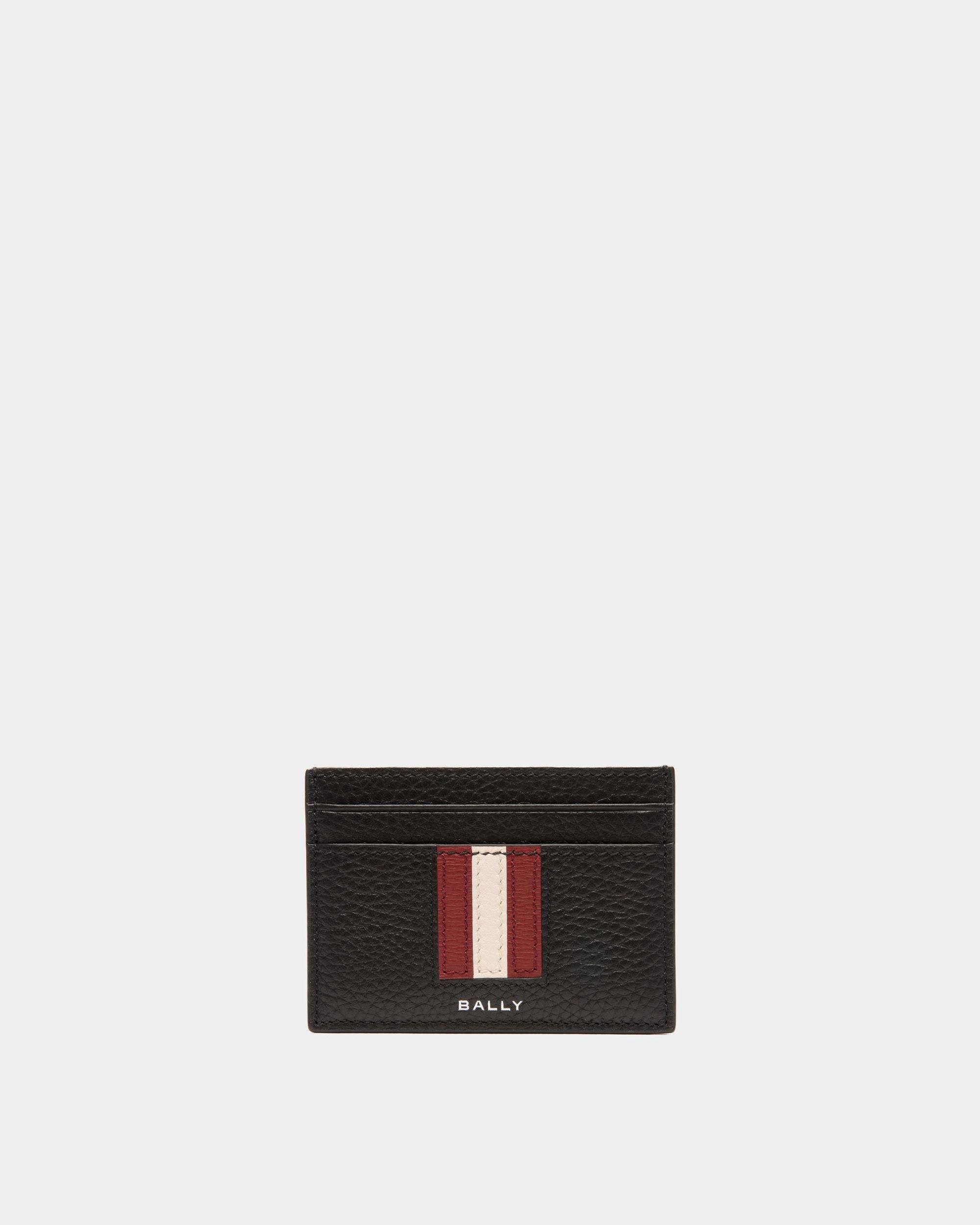 Men's Ribbon Card Holder In Black Grained Leather | Bally | Still Life Front