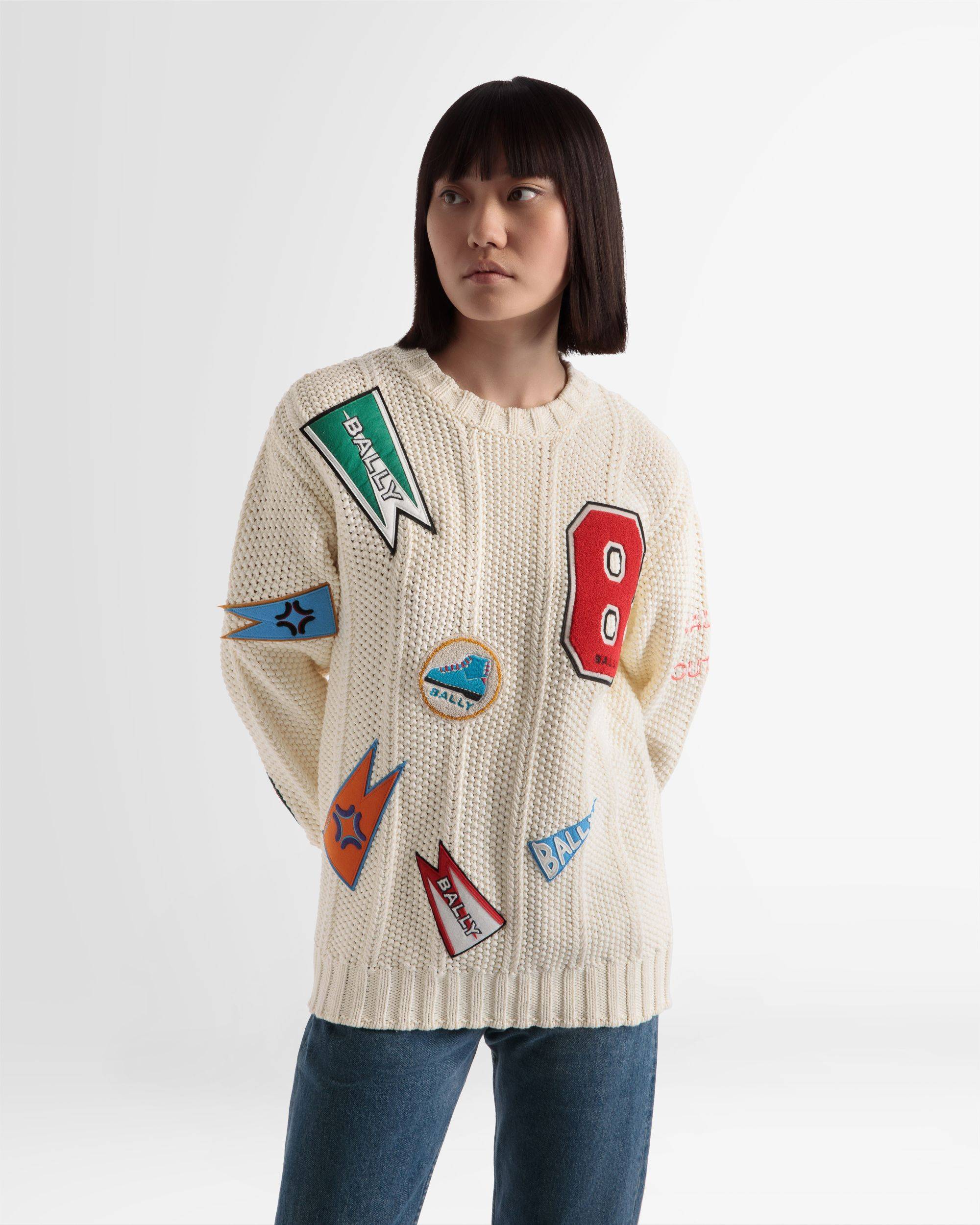 Peak Outlook Crew Neck Sweater In Bone Cotton - Bally - 03