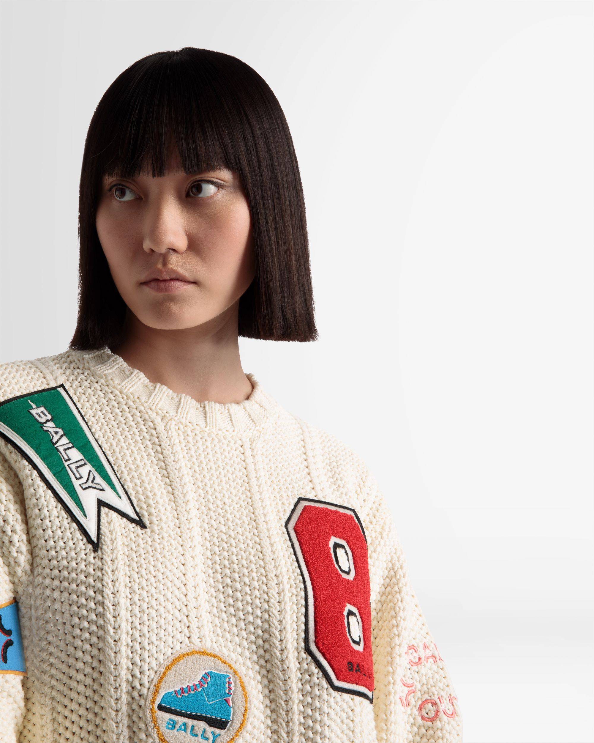 Peak Outlook Crew Neck Sweater In Bone Cotton - Bally - 07
