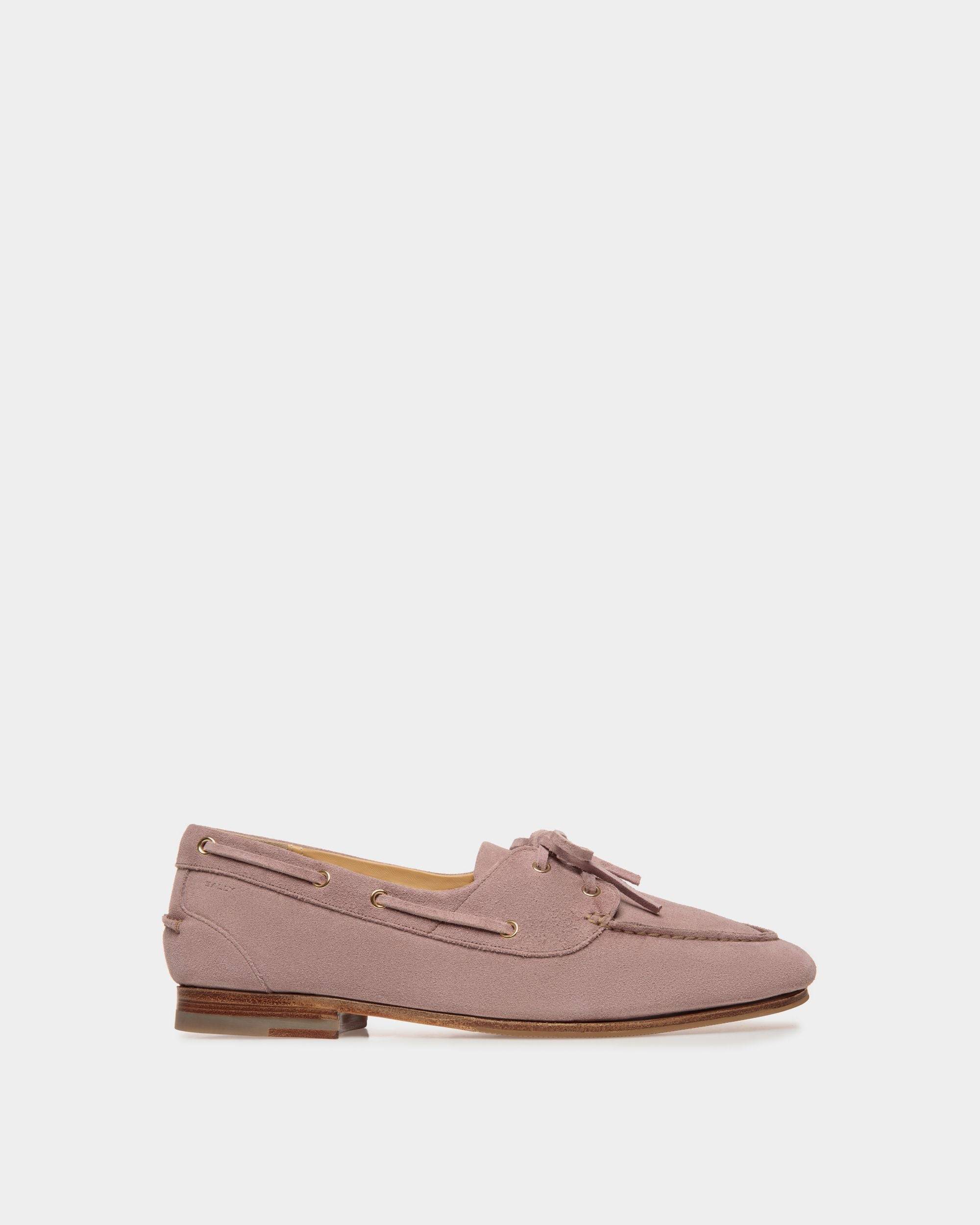 Men's Plume Moccasin in Light Mauve Suede | Bally | Still Life Side