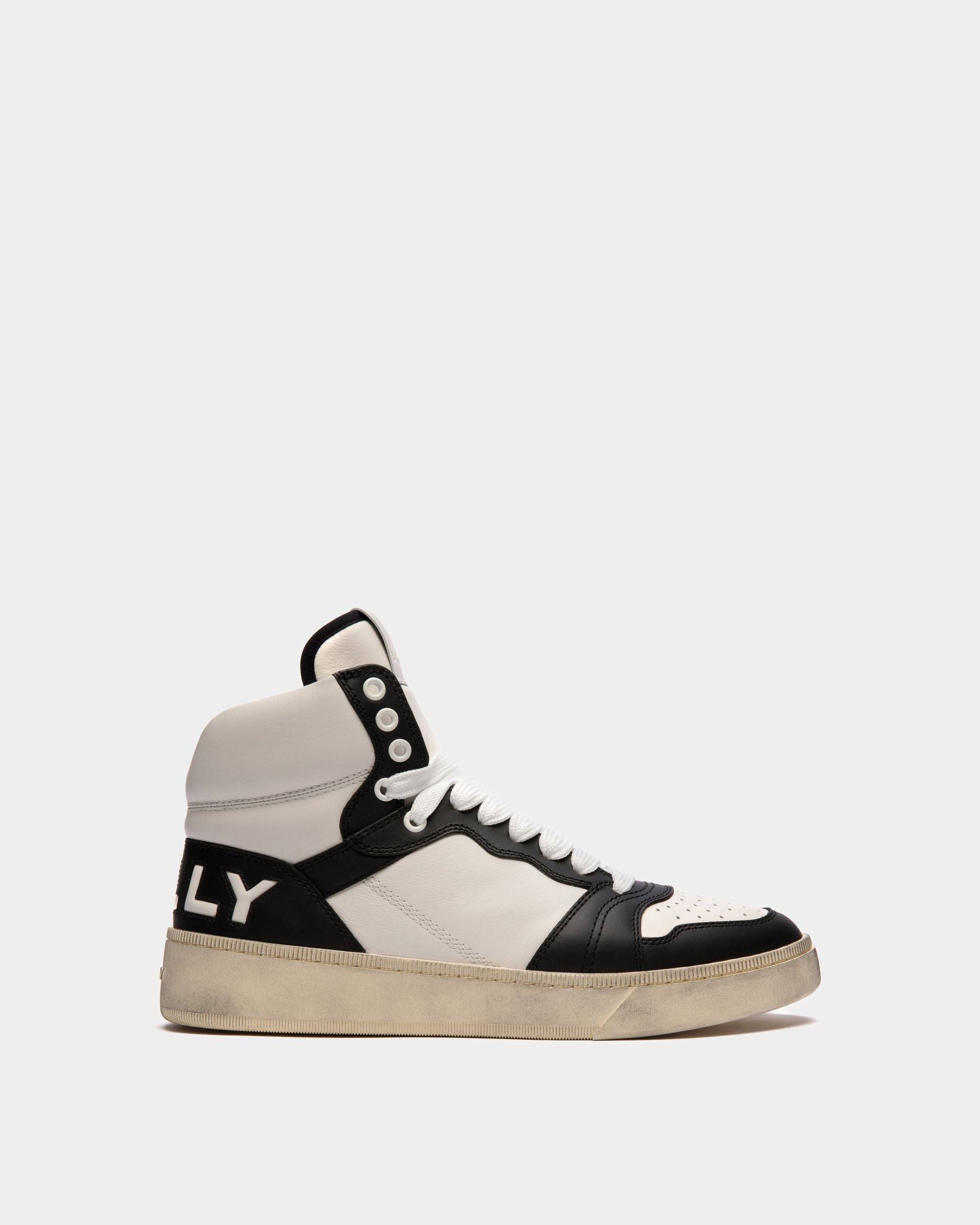 Men's Raise High-Top Sneaker in Black And White Leather | Bally | Still Life Side