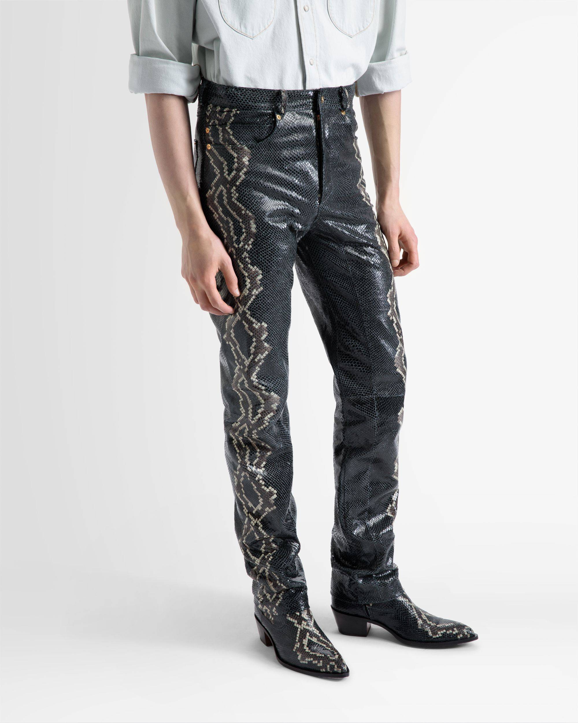 Straight Trousers In Black Printed Leather  - Bally - 02
