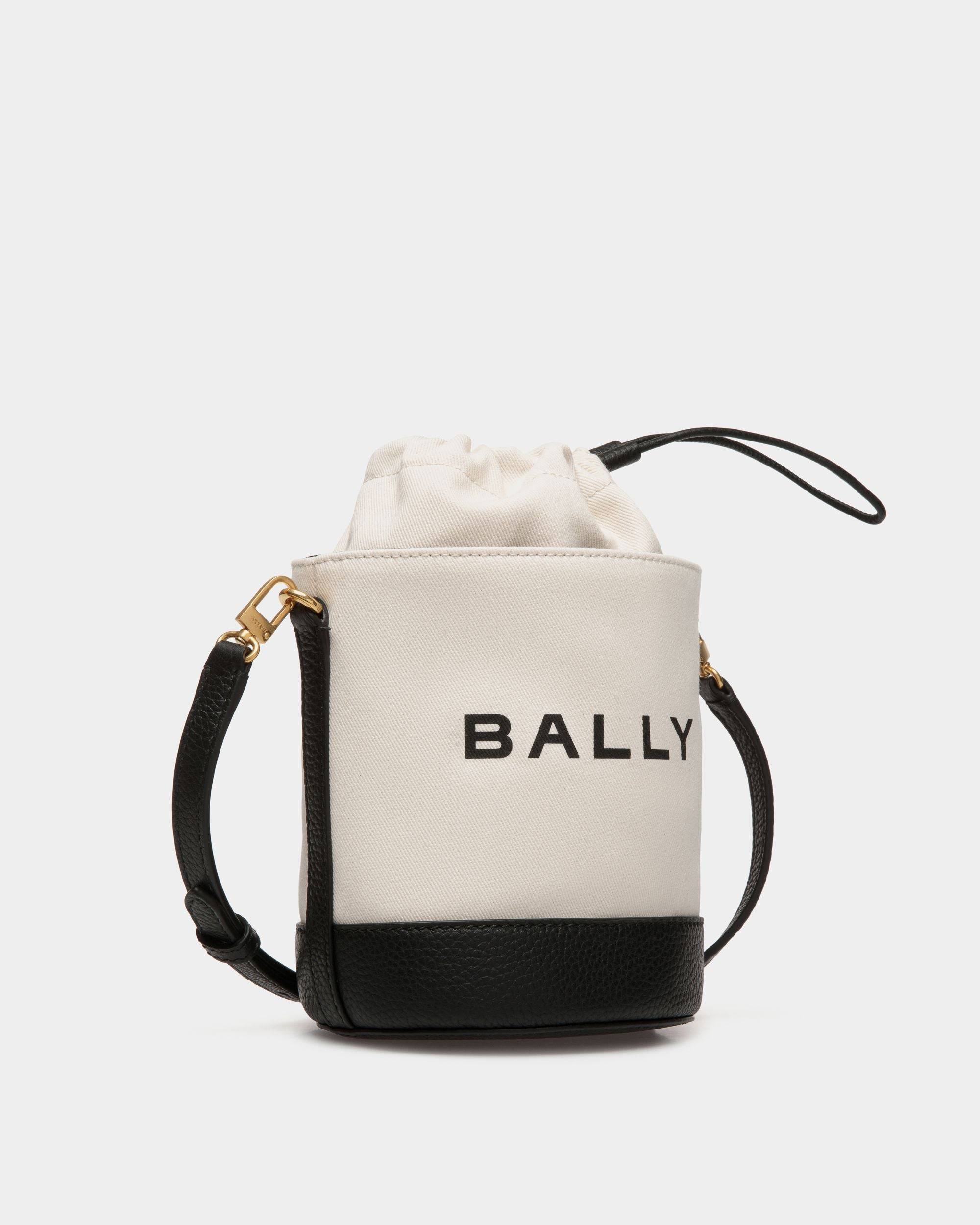 Women's Bar Mini Bucket Bag in White And Black Canvas And Leather 