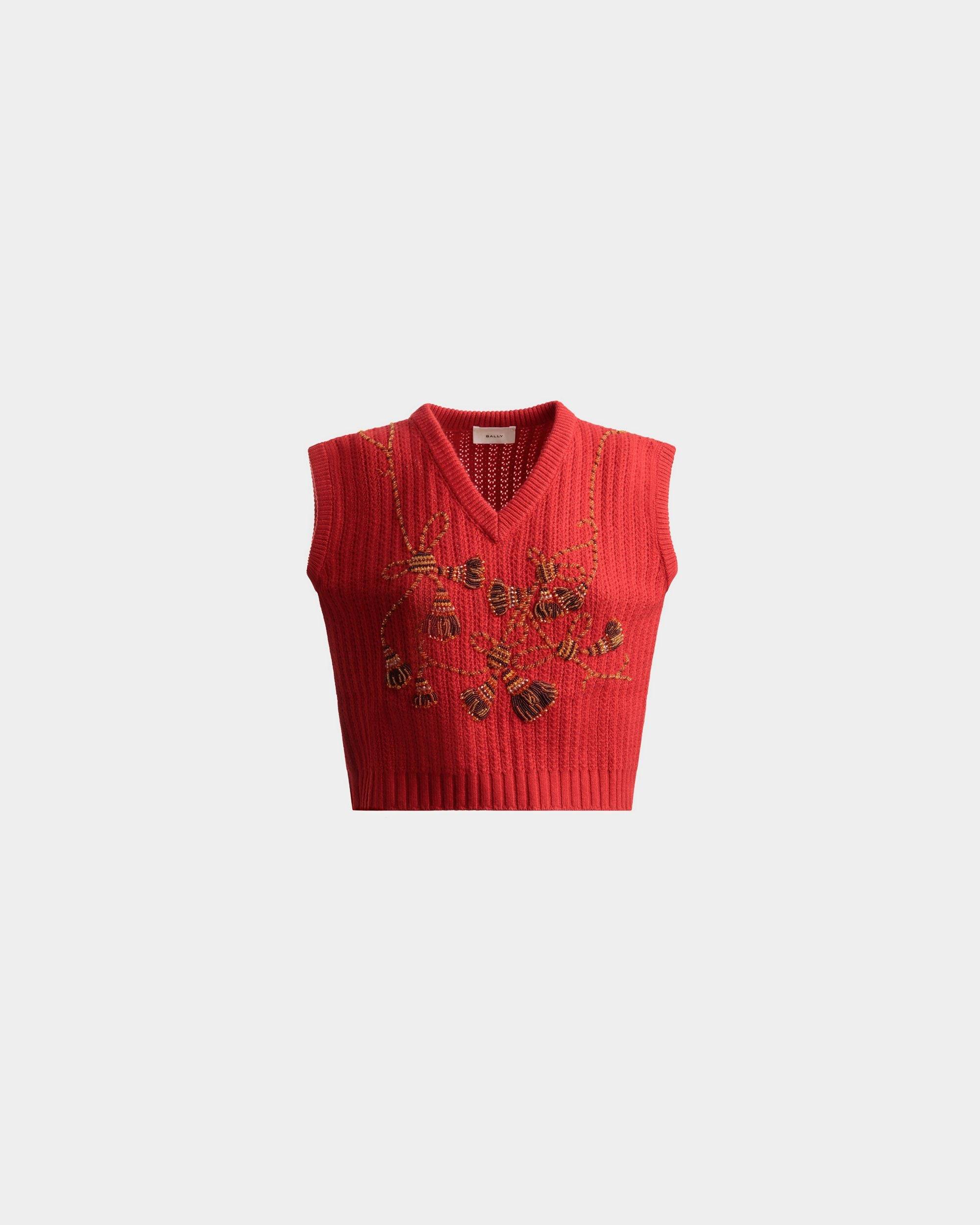 Women's Vest In Red Cashmere | Bally | Still Life Front