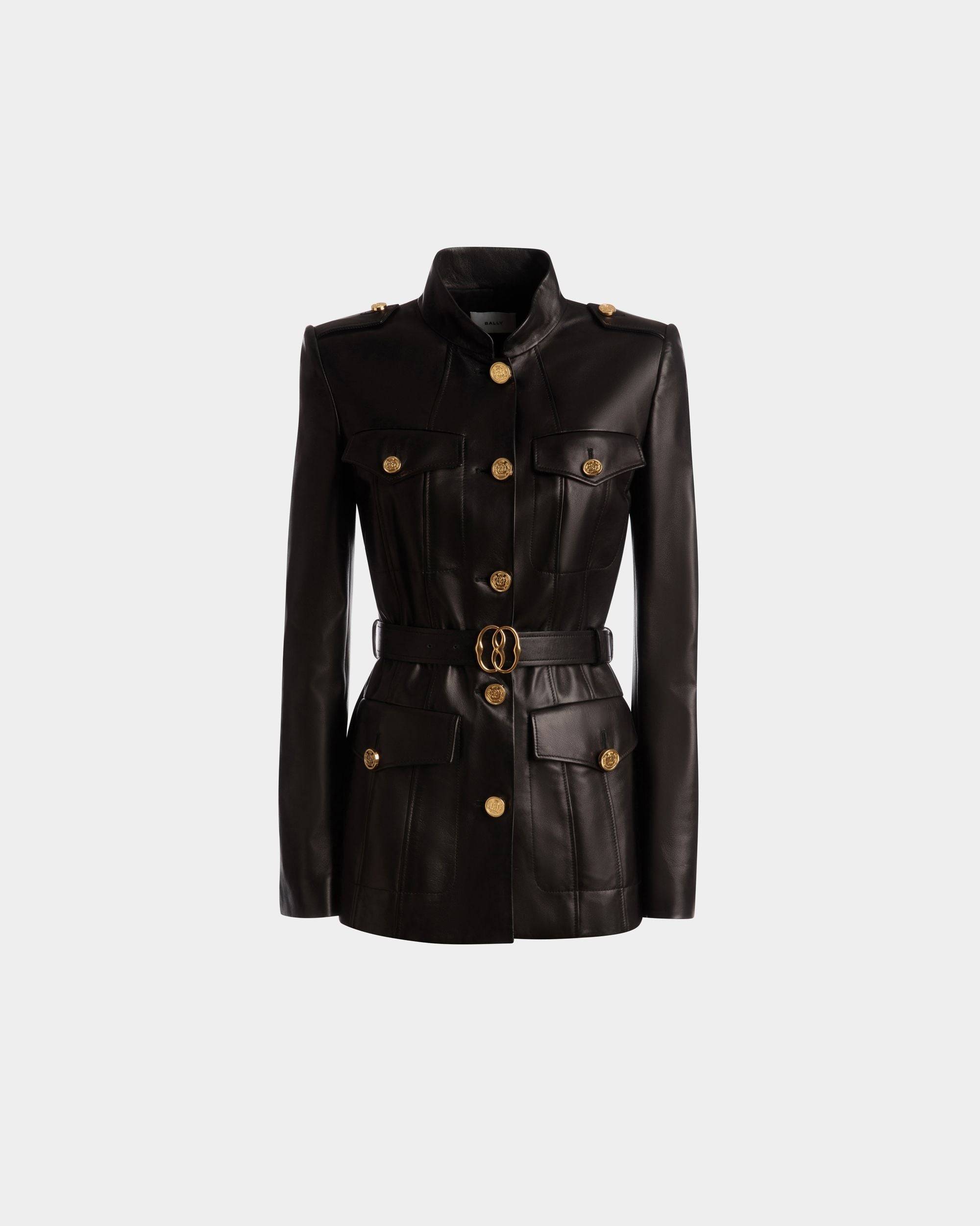 Women's Belted Jacket In Black Leather | Bally | Still Life Front