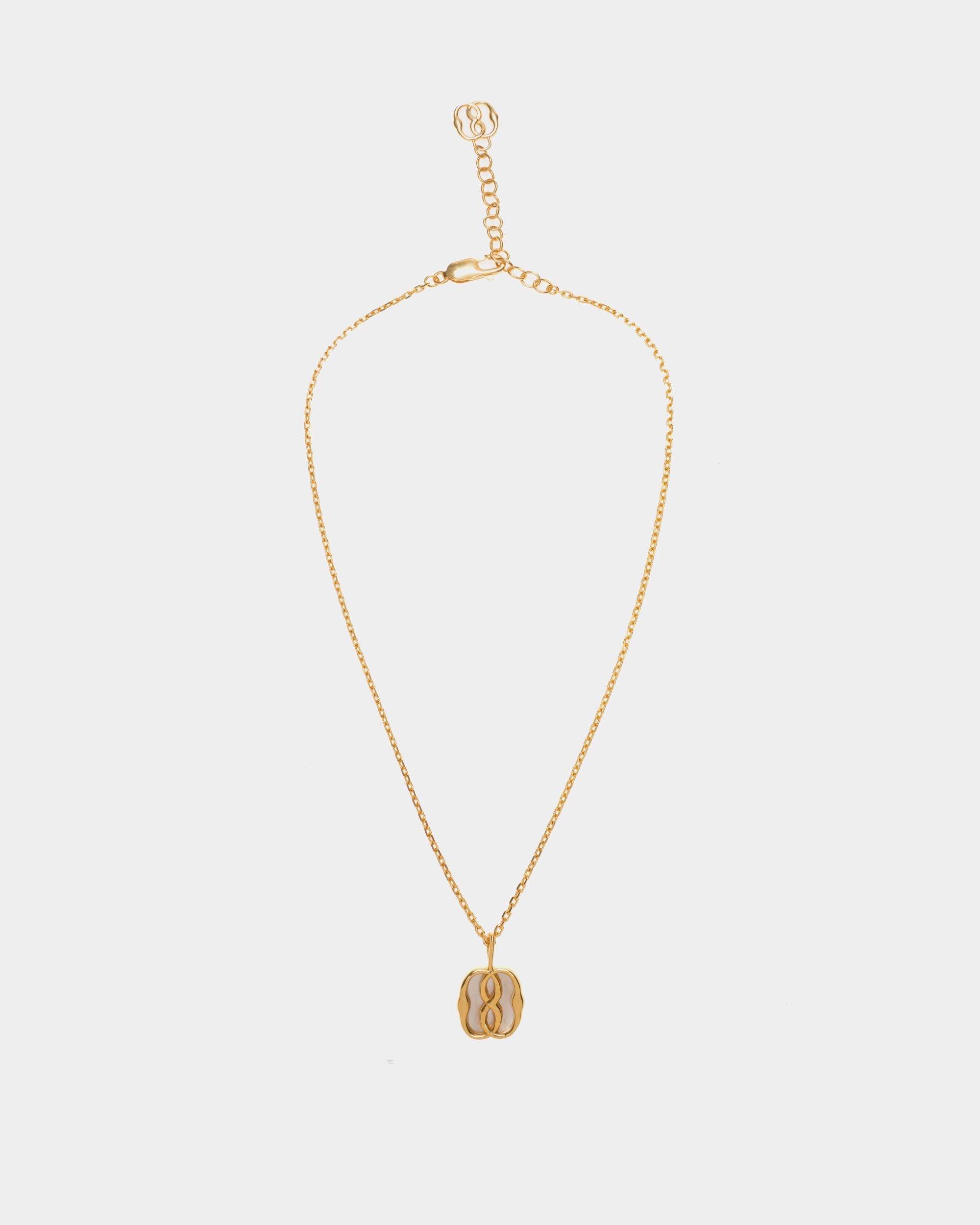 Women's Emblem Necklace in Gold-tone Eco Brass and Mother of Pearl | Bally | Still Life Front