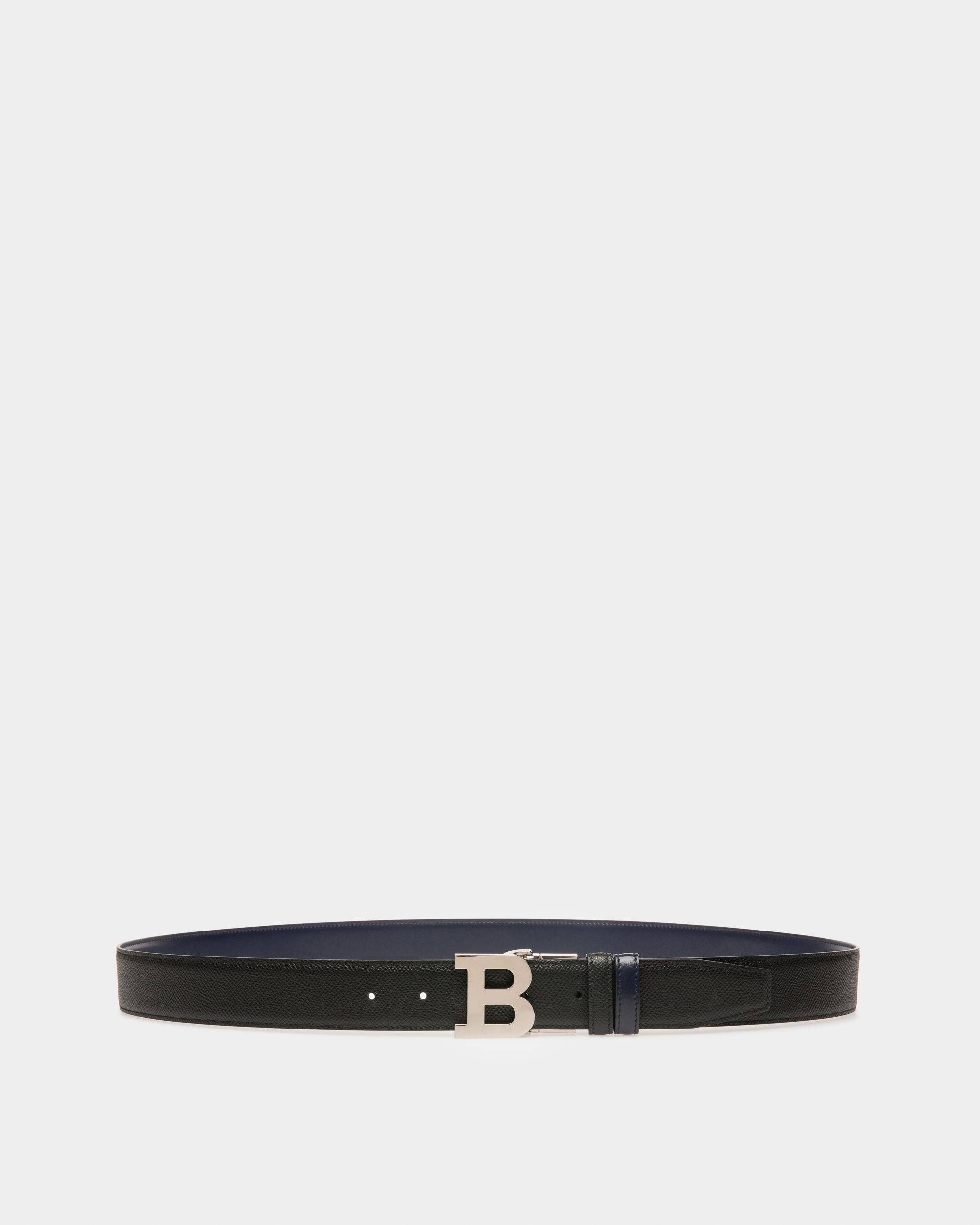 B Buckle Leather 35mm Belt In Black & Navy - Men's - Bally