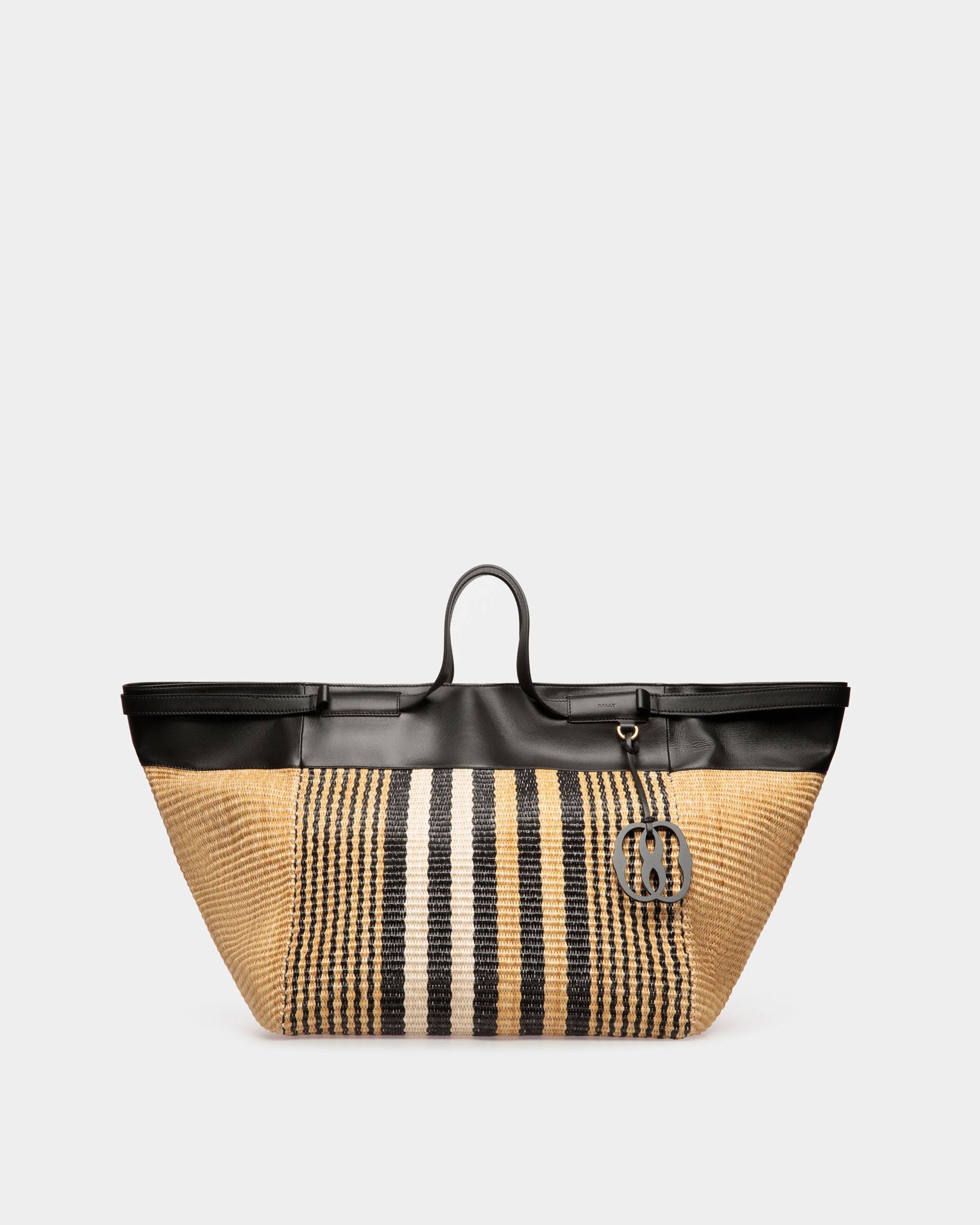 Billboard Tote In Natural And Black Fabric - Bally