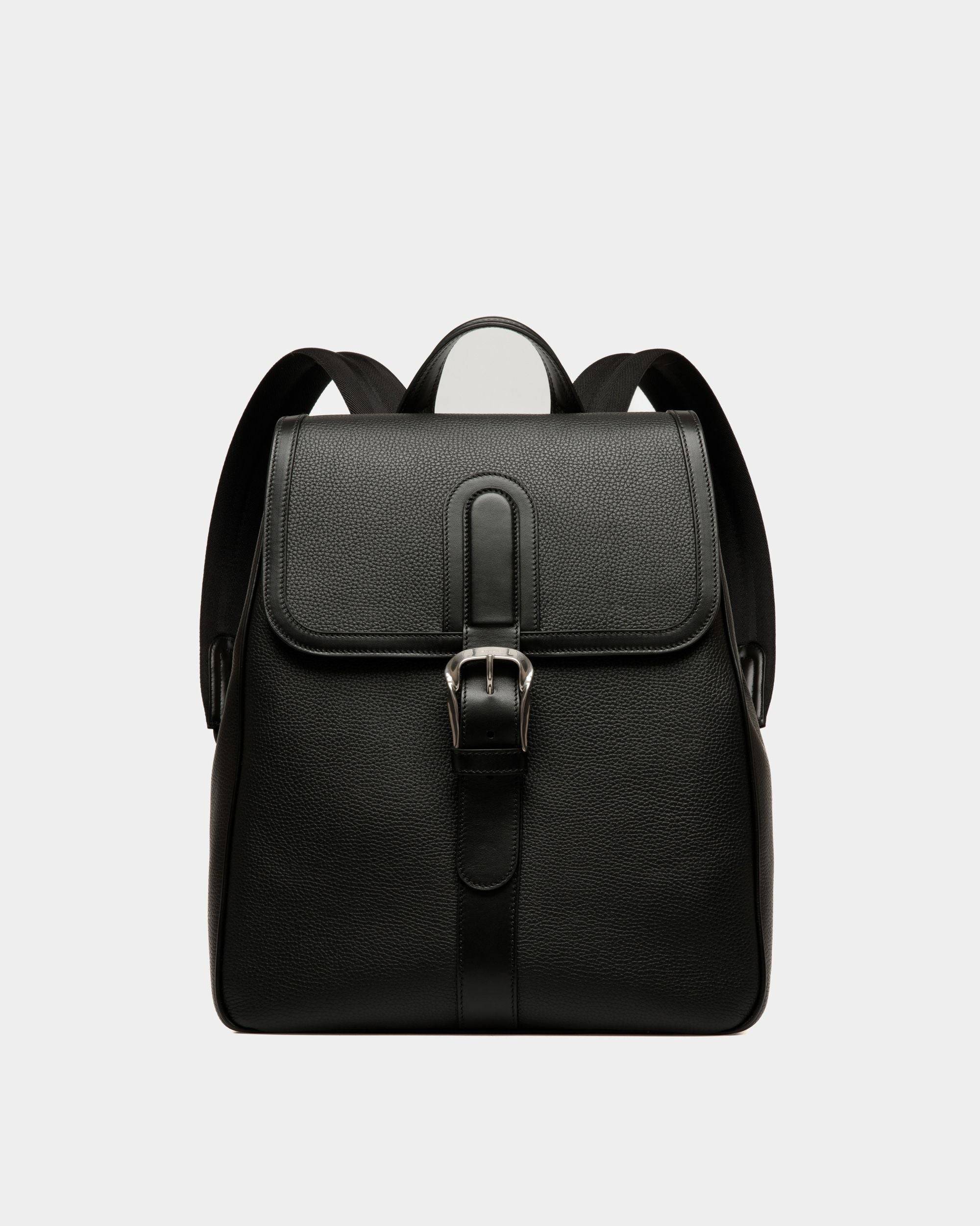 Men's Spin Backpack In Black Grained Leather | Bally | Still Life Front
