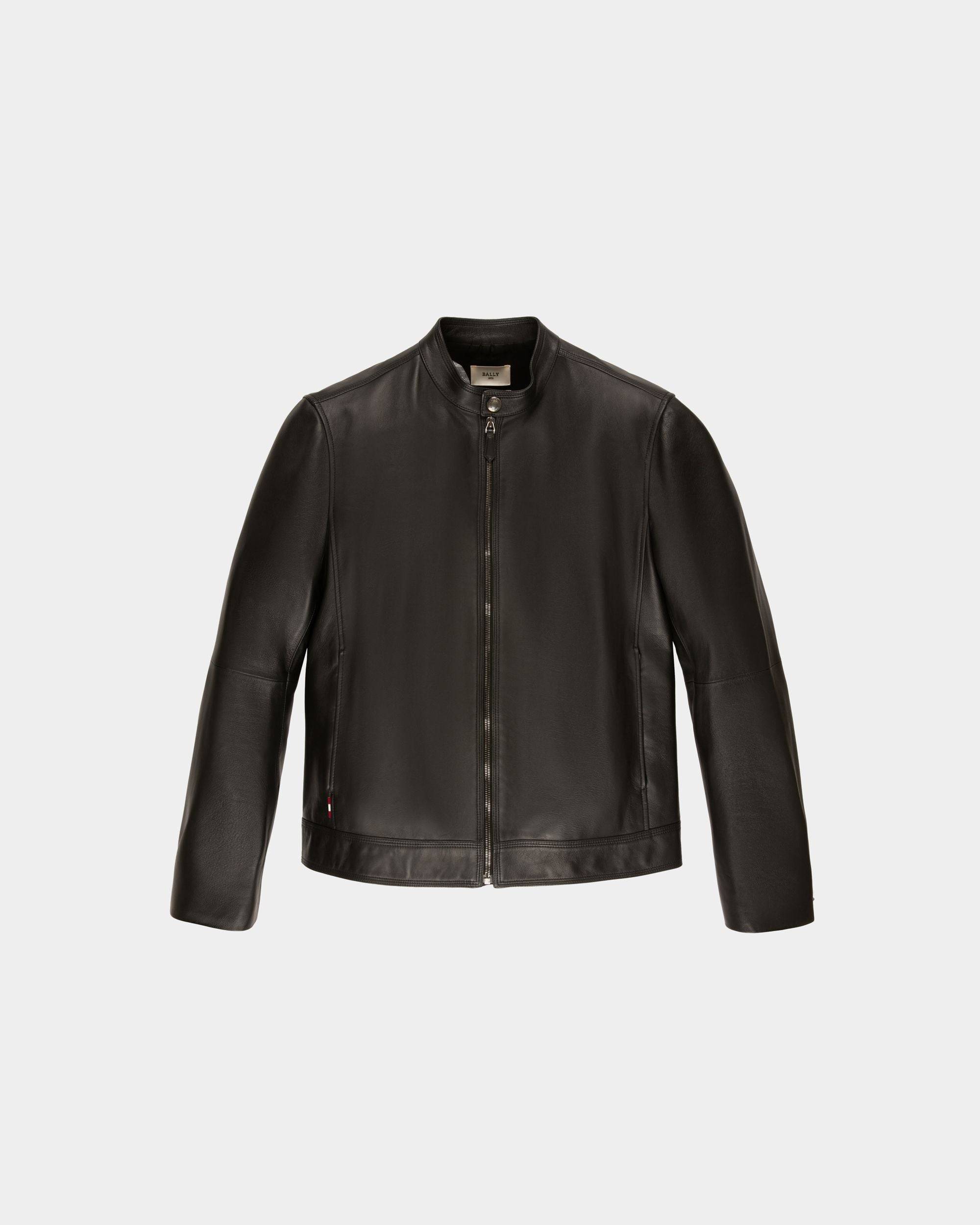 High Neck Blouson Men s Outerwear Black Leather Bally