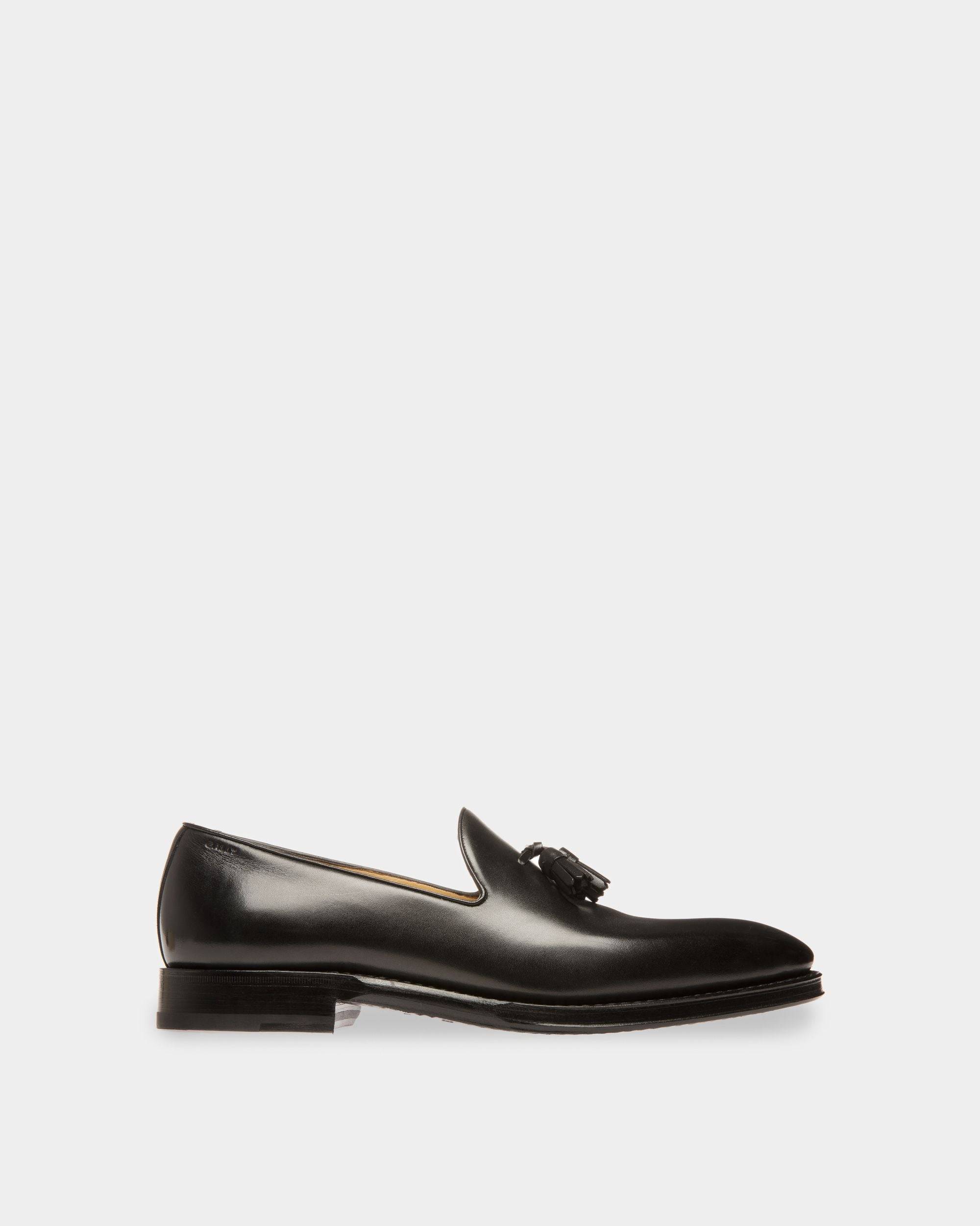 Mens black leather tassel loafers top