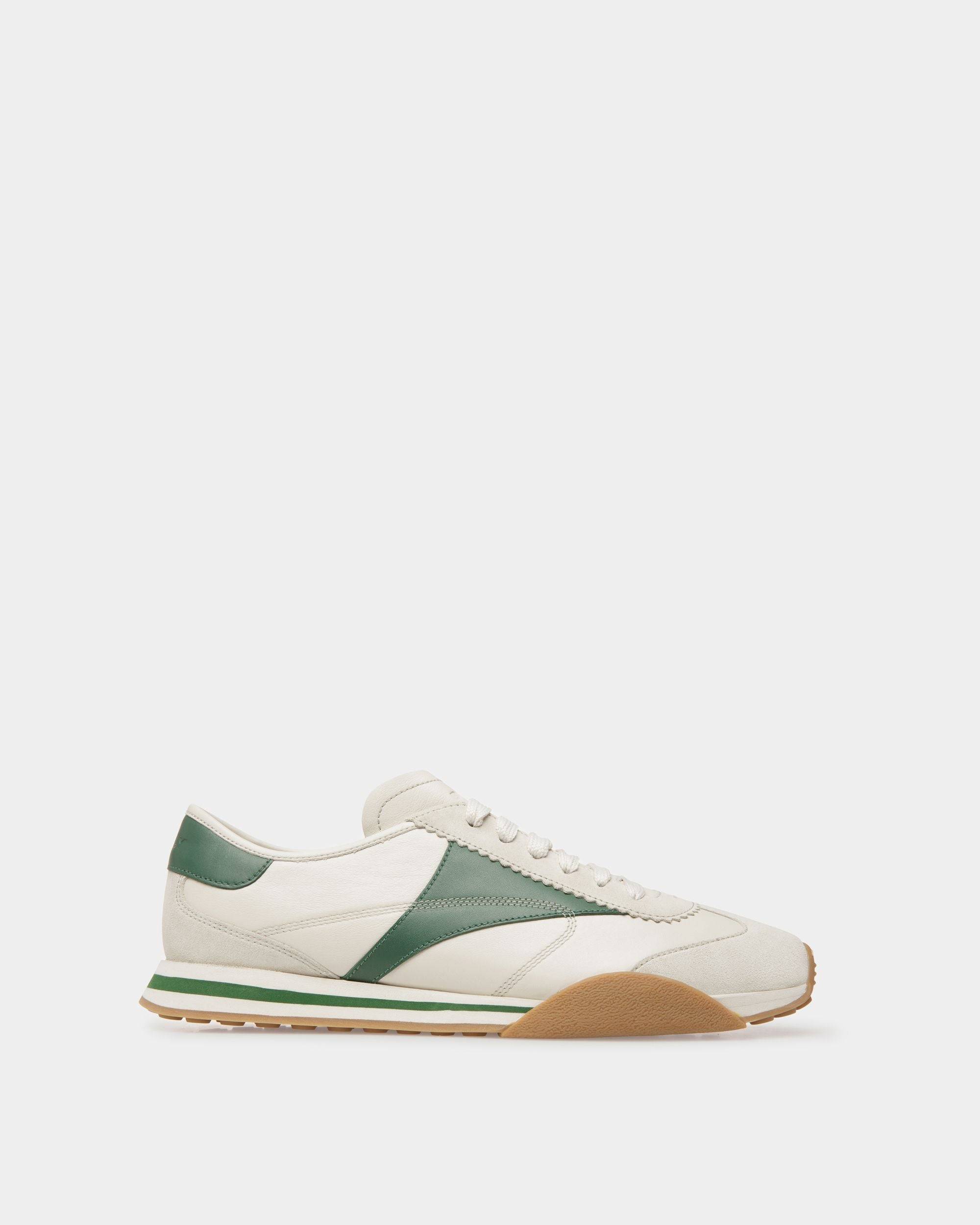 Men's Sussex Sneakers In Dusty White And Kelly Green Leather | Bally | Still Life Side