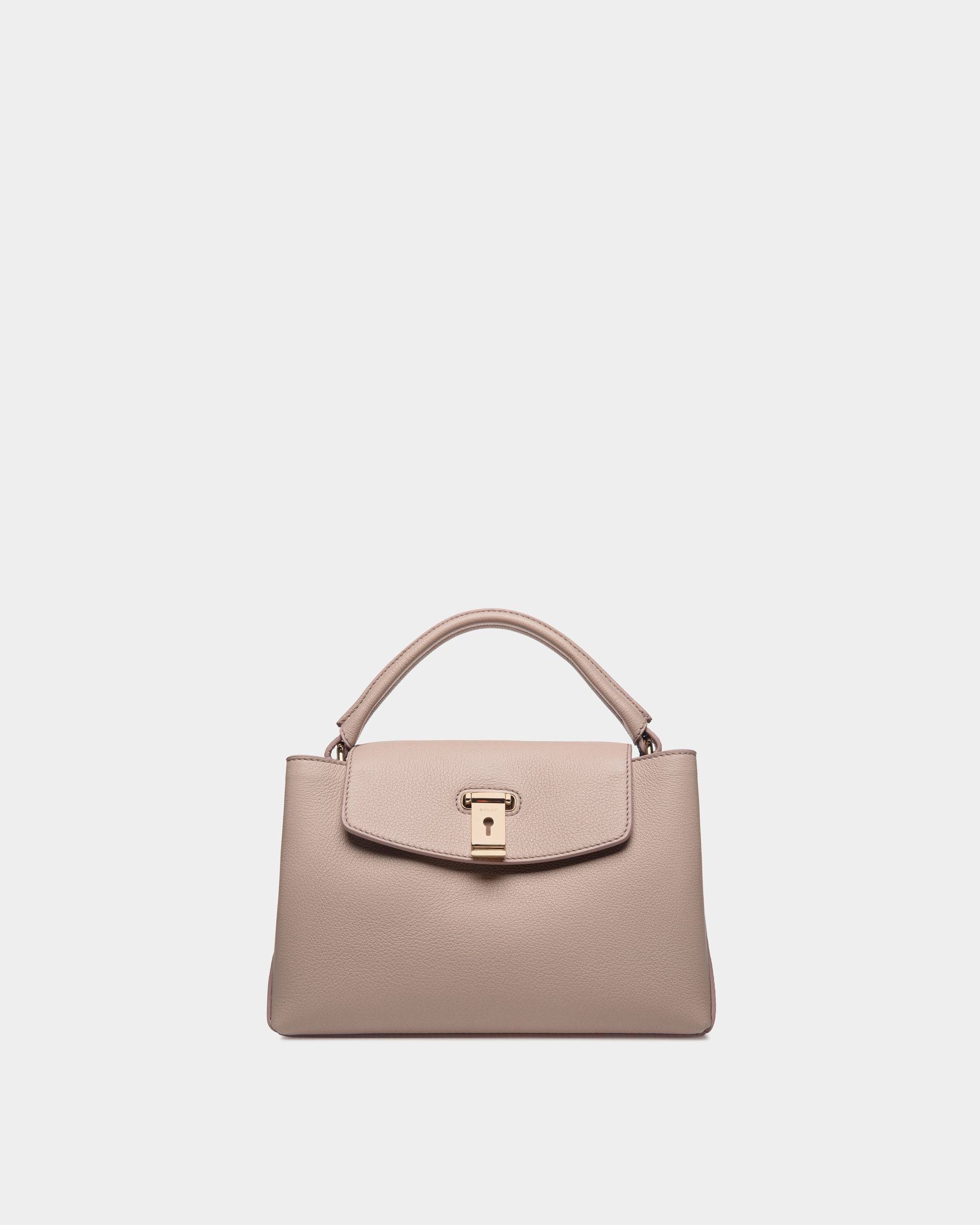 Lock Me Small Top Handle Bag In Light Beige Grained Leather - Women's - Bally - 01