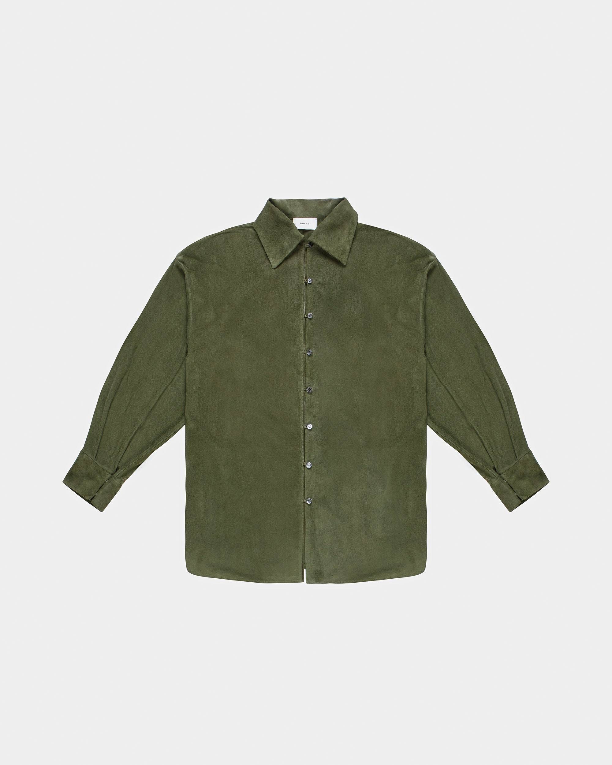 Oversized Leather Shirt In Green - Bally - 06